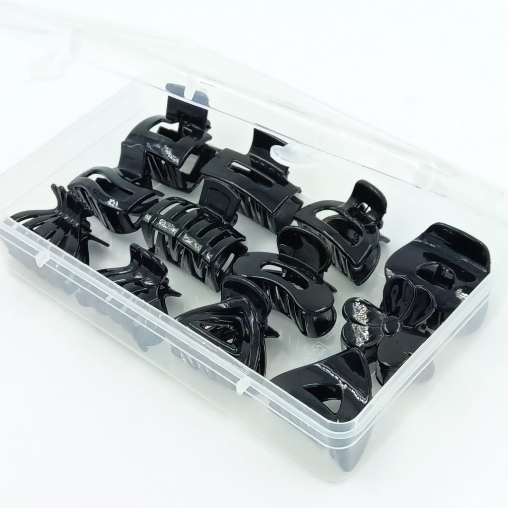 12 Pieces Multi Shape Black Hair Claw – Small