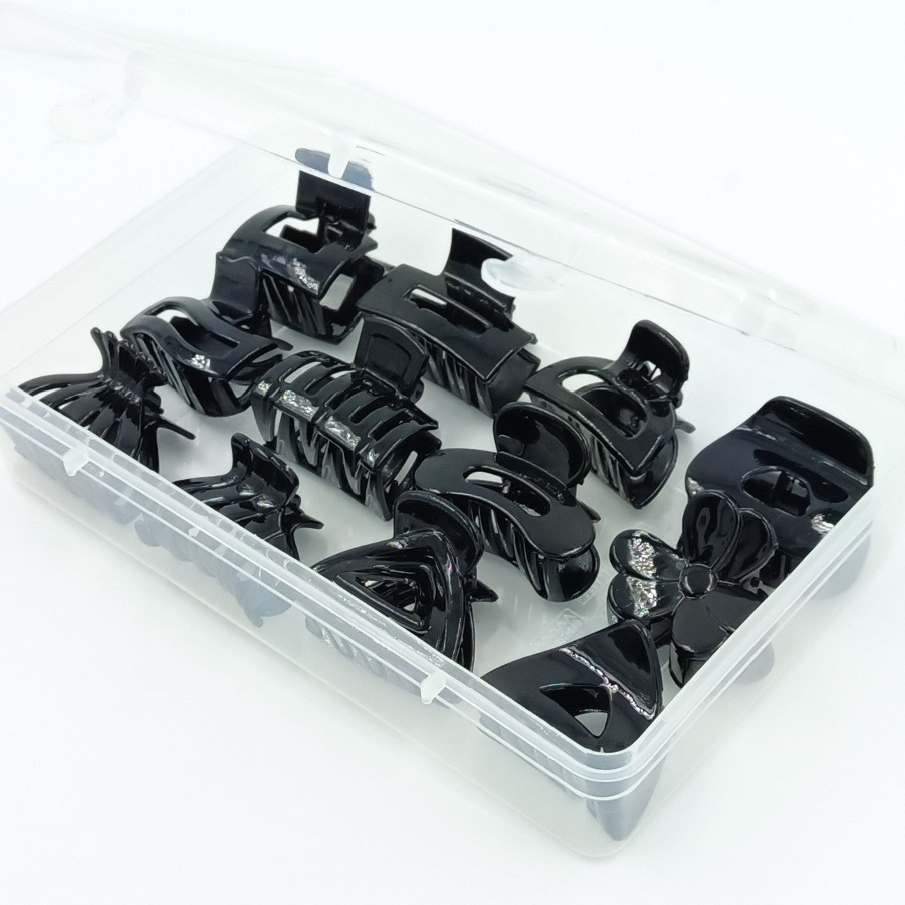12 Pieces Multi Shape Black Hair Claw – Small