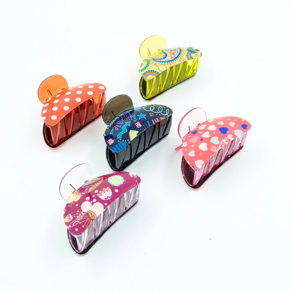 3 Pieces Zigzag teeth Multi Designs Hair Claw - Medium Size