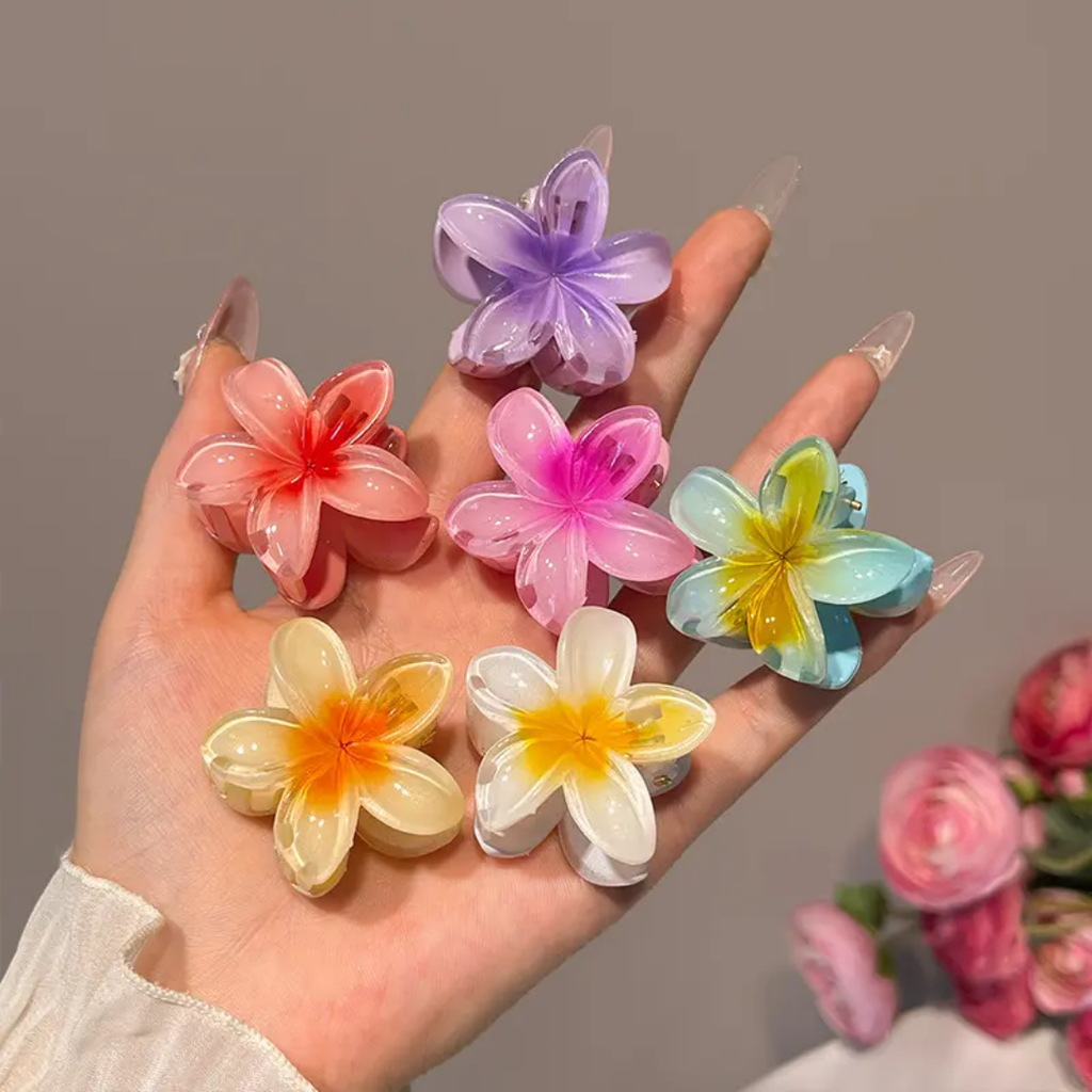 5 Pieces Plumeria Flower Hair Claw - 4 cm