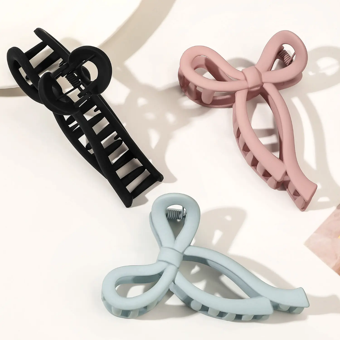 3 Pieces Large Bow Matte Hair Claw Clips