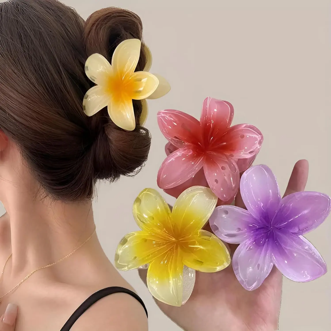 3 Pieces Plumeria Flower Hair Claw - 8 cm