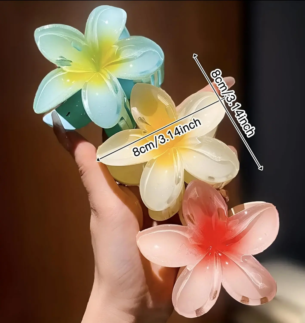 3 Pieces Plumeria Flower Hair Claw - 8 cm