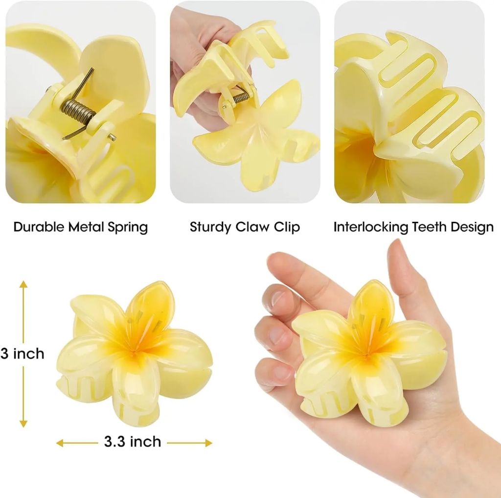 3 Pieces Plumeria Flower Hair Claw - 8 cm