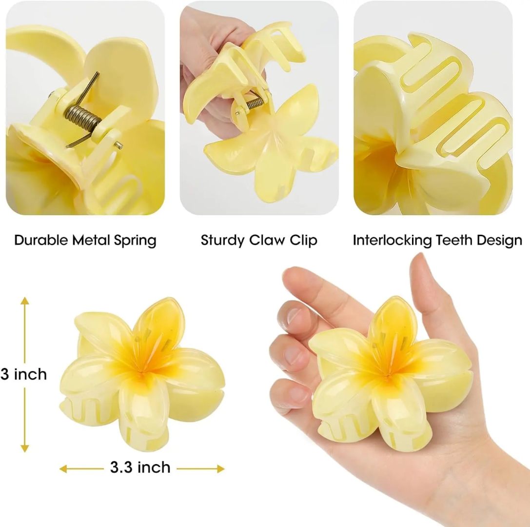 3 Pieces Plumeria Flower Hair Claw - 8 cm