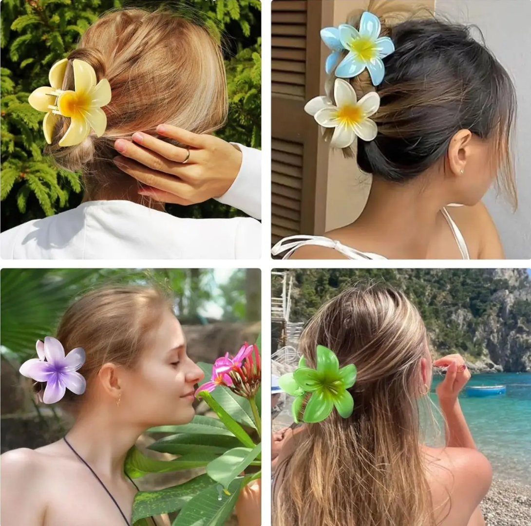 3 Pieces Plumeria Flower Hair Claw - 8 cm