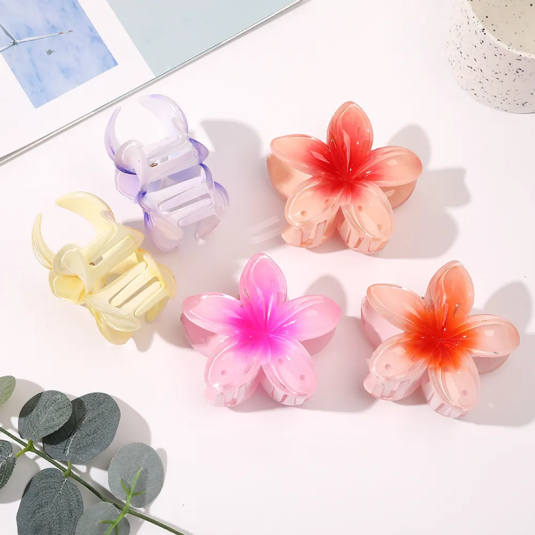 3 Pieces Plumeria Flower Hair Claw - 8 cm