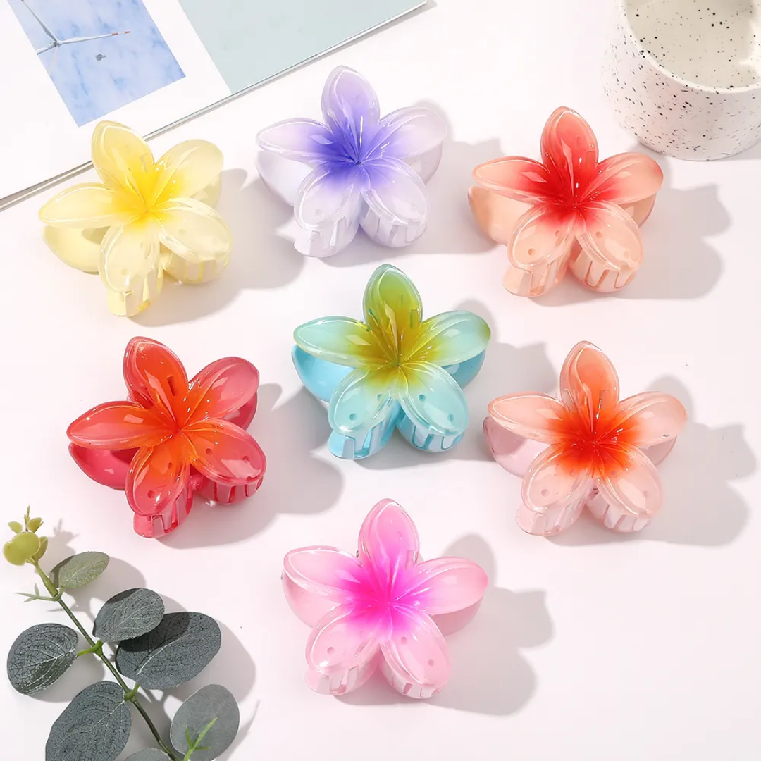 3 Pieces Plumeria Flower Hair Claw - 8 cm