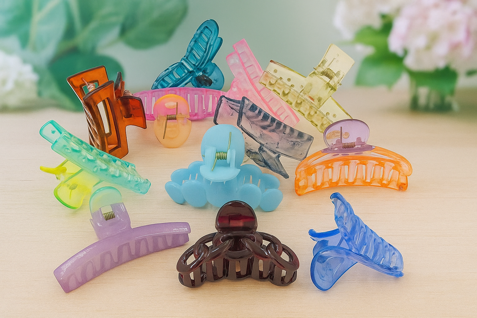 12 Pieces Multi Design Glossy Hair Claw - Medium Size