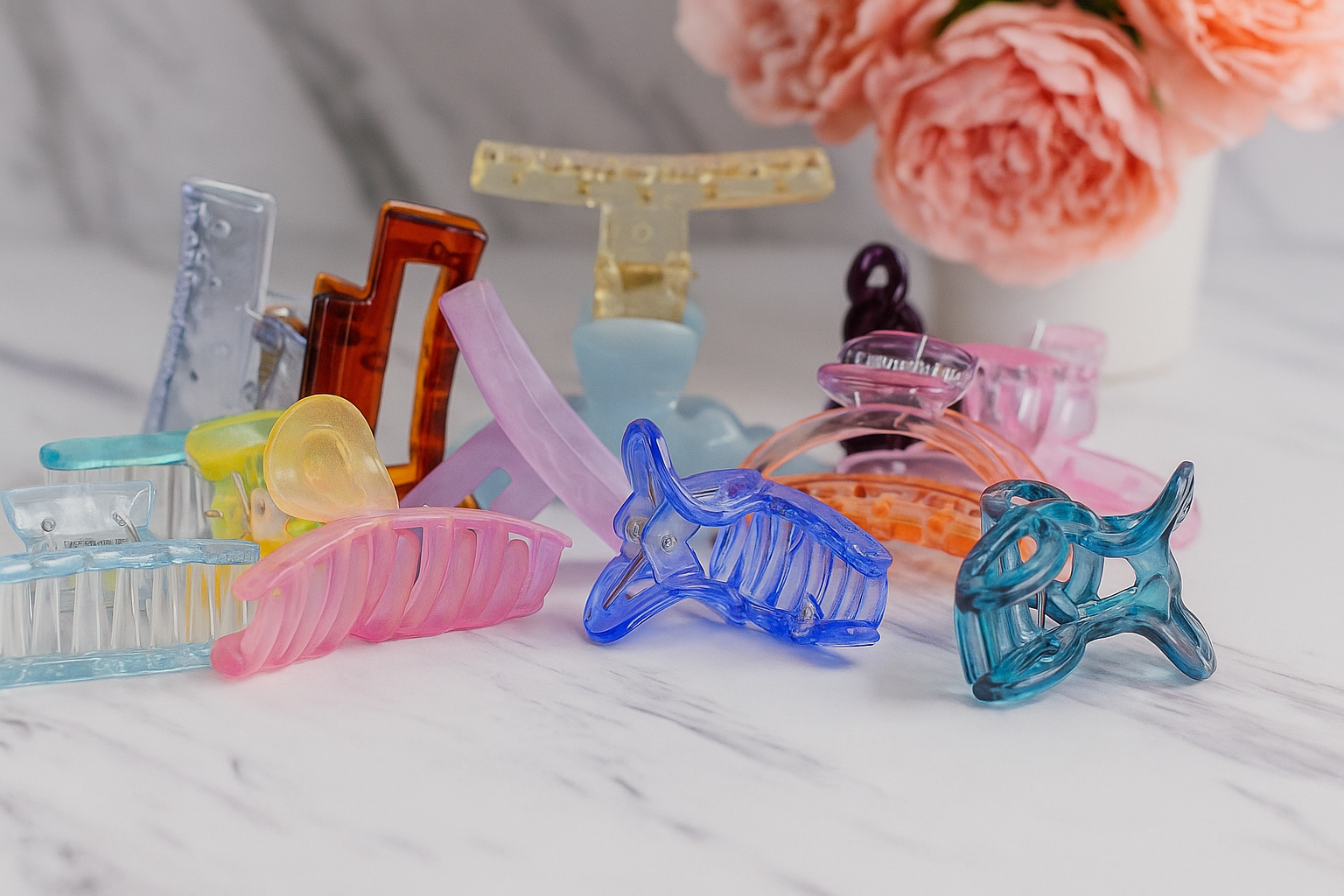12 Pieces Multi Design Glossy Hair Claw - Medium Size