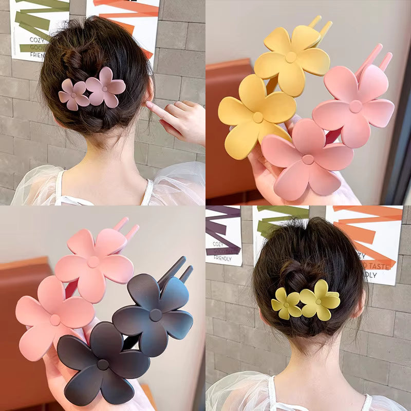 3 Pieces Korean Trendy Double Flower Hair Clips