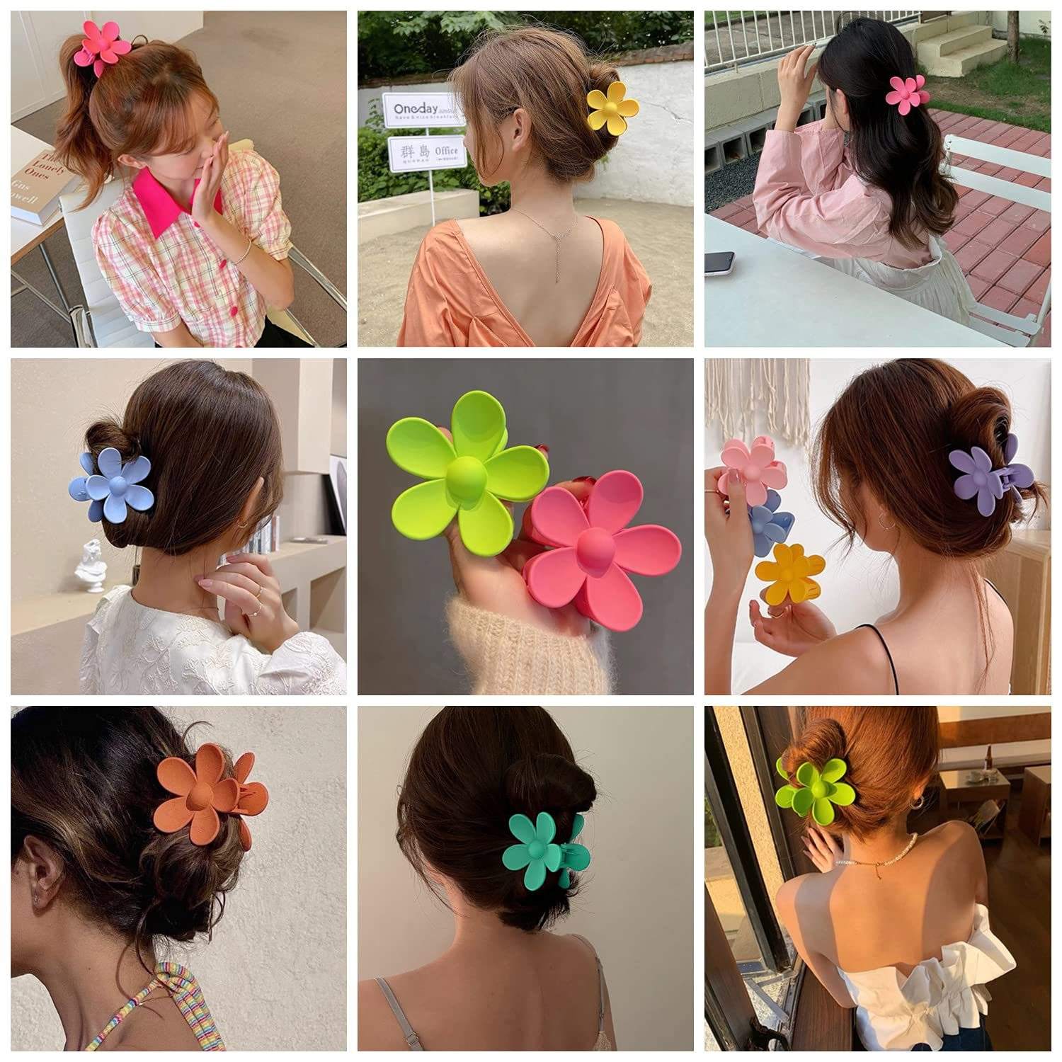 3 Pieces Multicolor Flower Shape Hair Claw