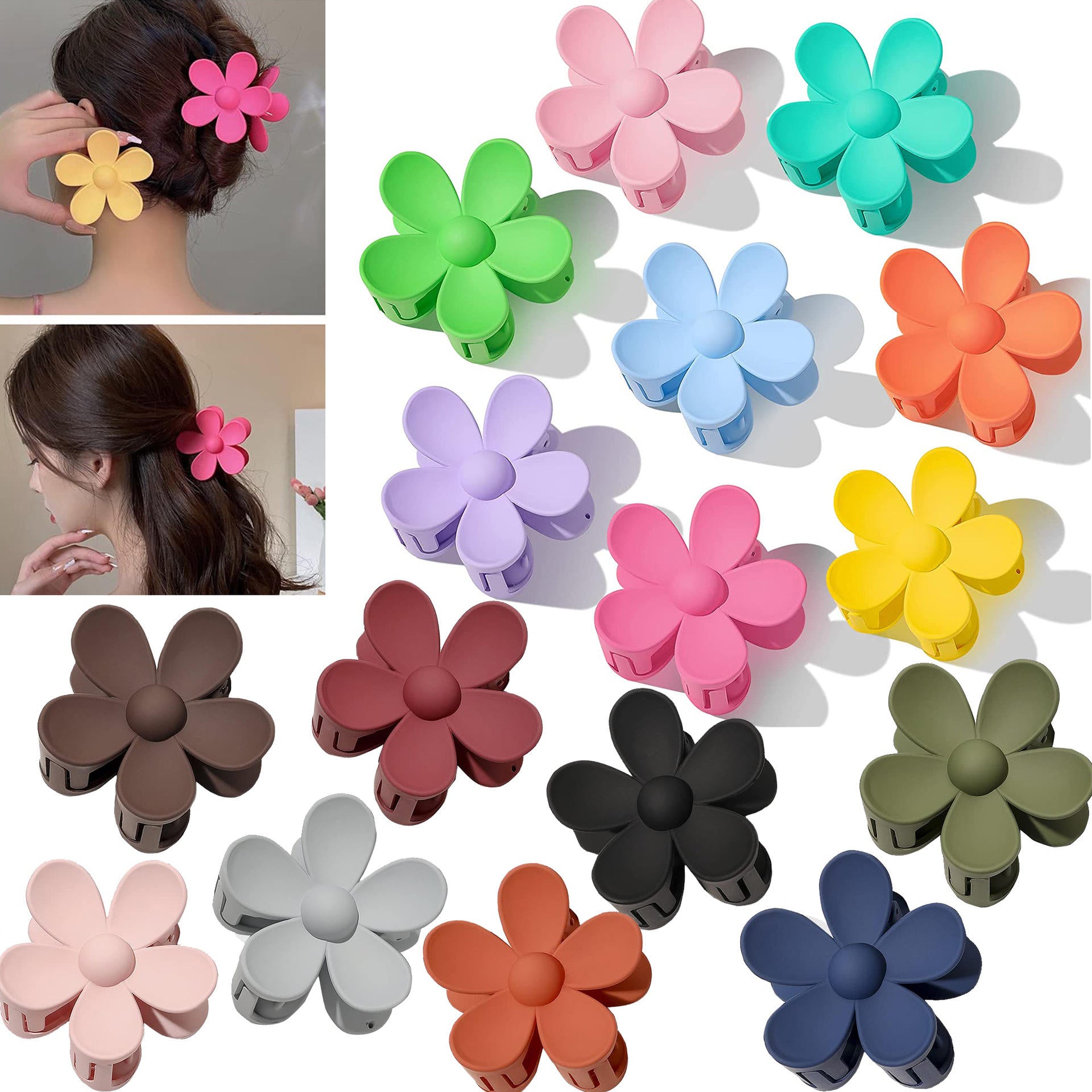 3 Pieces Multicolor Flower Shape Hair Claw